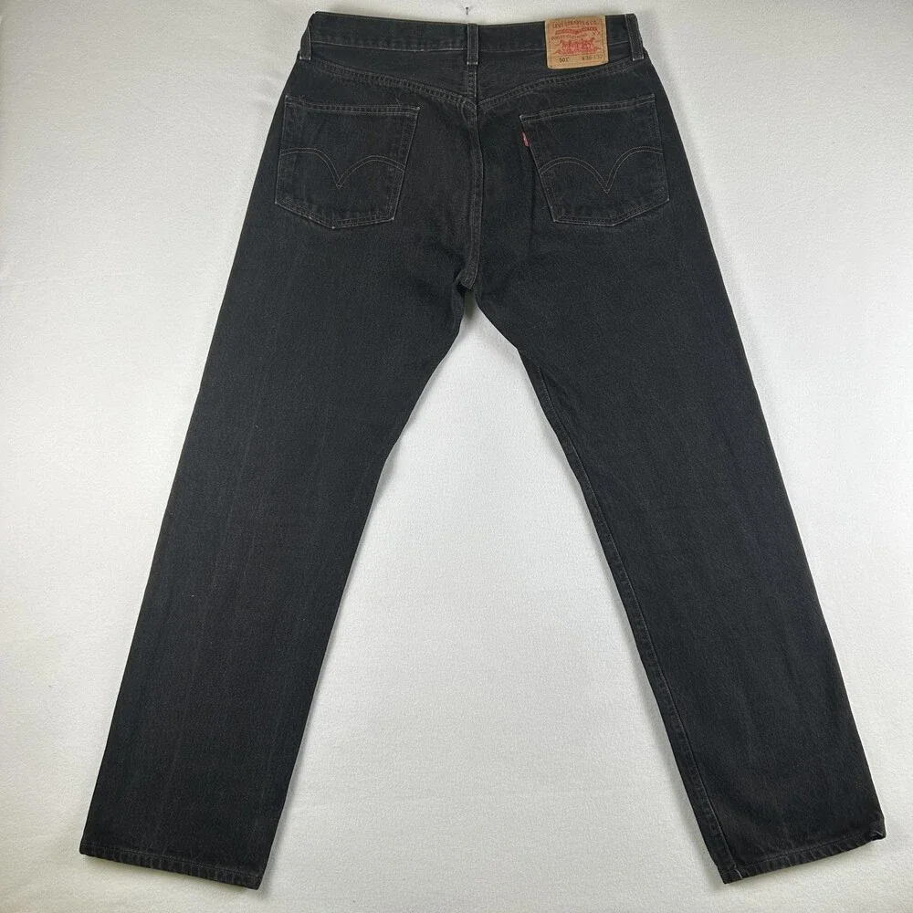 Vintage Levis 501 Jeans Mens 35x32 Charcoal Wash Black Denim Regular Straight